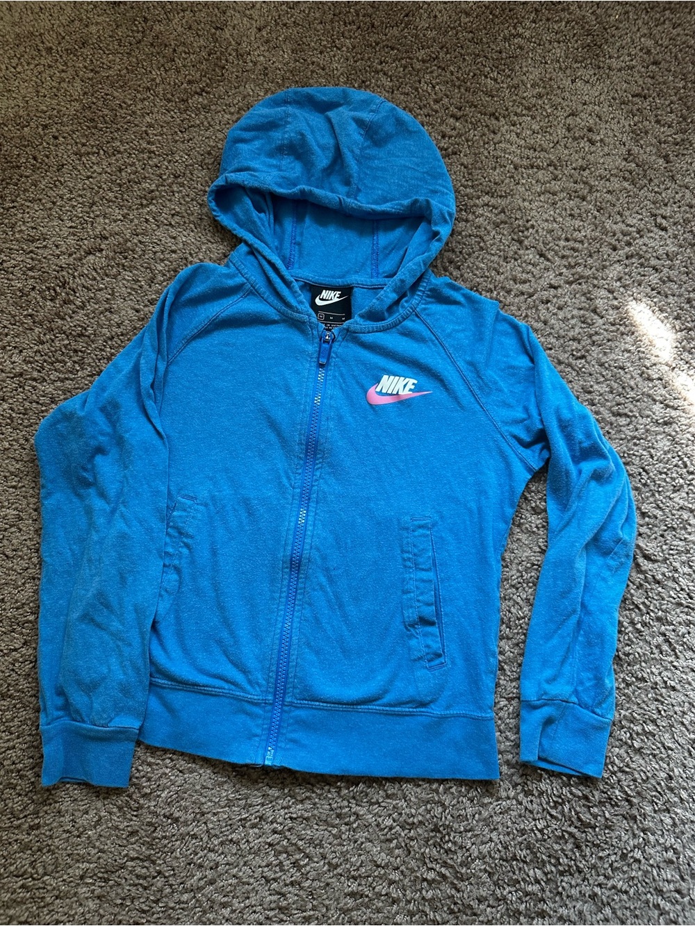 Nike Women's Bright Blue Full-Zip Hooded Jacket with Logo